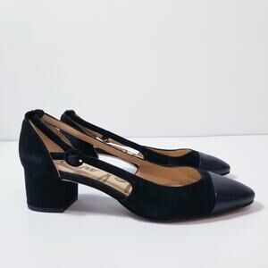 Sam Edelman Black Two Tone Patent & Suede Low Block Heels Slip On Shoes